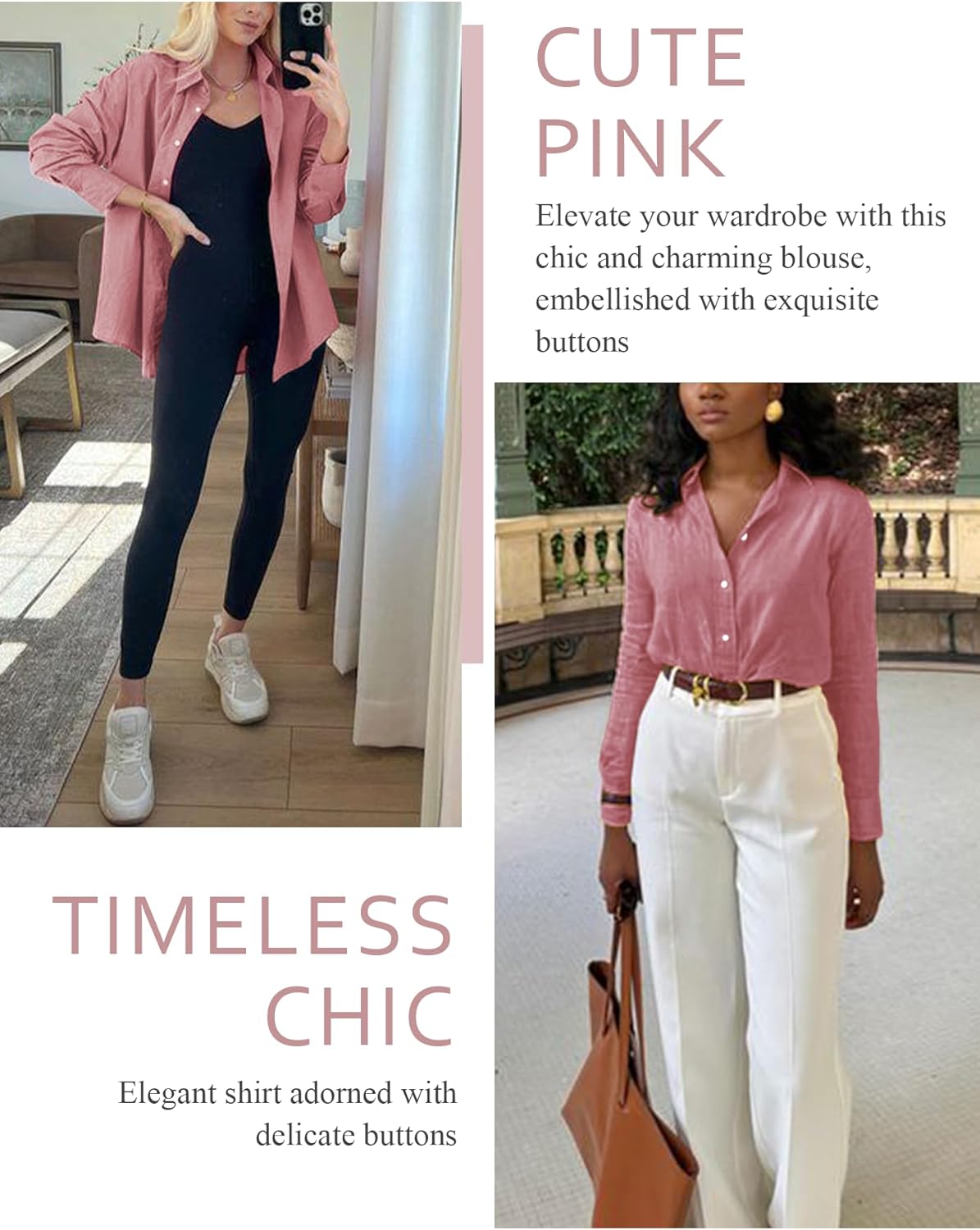 Womens Button Down Shirts V Neck Rolled Up Long Sleeve Tops Elegant Dressy Blouses Business Casual Outfits - Image 2